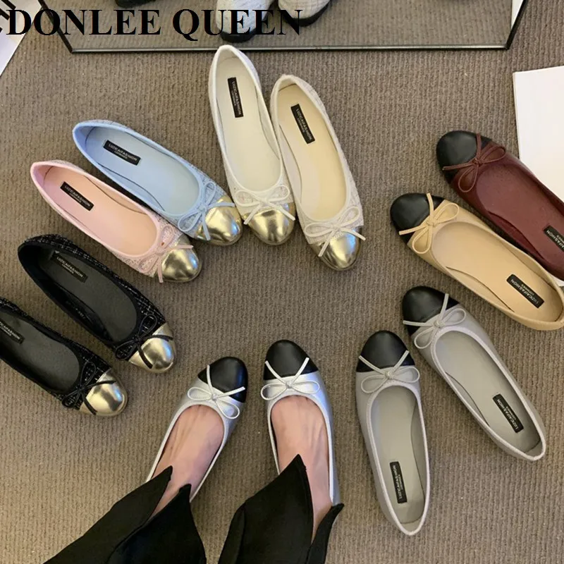 Female Round Toe Bow Knot Flats Ballet Shoes Women Flats Ballerina Soft Moccasin Casual Loafers Classic 2024 Spring Winter Mujer