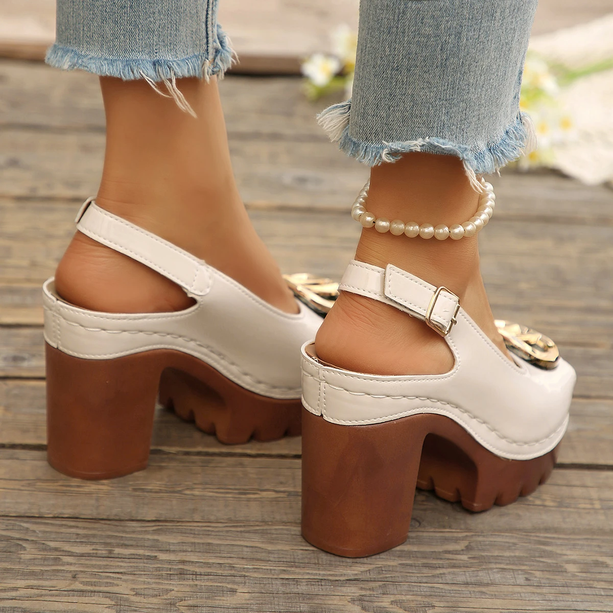 Sexy Patent Leather Thick High Heeled Sandals Women Metal Ring Peep Toe Platform Sandles Woman Summer - view 6