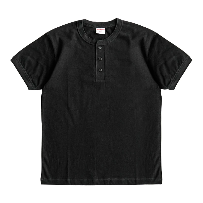 Sauce Zhan Mans T Shirts Henry Collar Pure Cotton Solid 5 Color Summer Short Sleeve Vintage Style Regular Fit 230g/m²