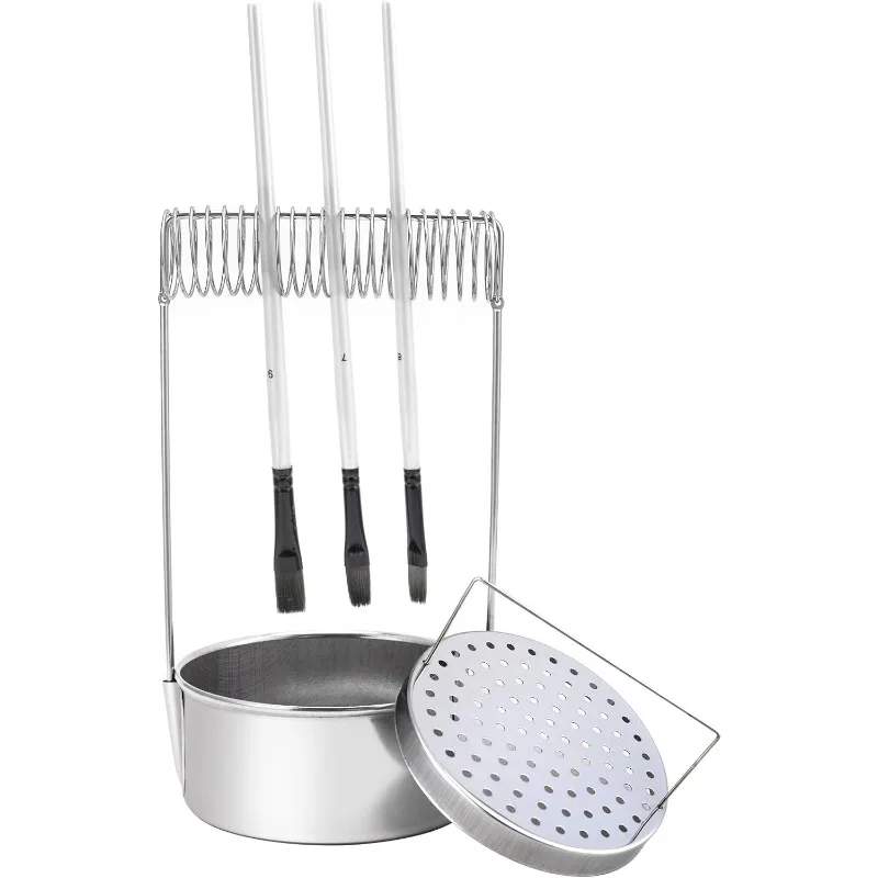 1Pc Brush Washer Stainless Steel Paint Brush Cleaner with Wash Tank Removable Screen and Brush Holder Portable Painting Artist