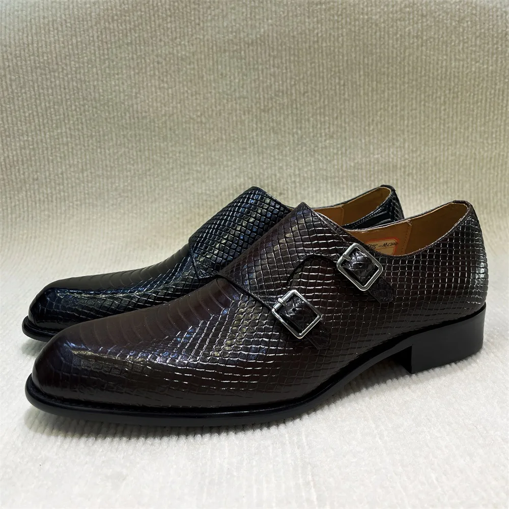 

Men's Italian Genuine Leather Formal Oxford Shoes Python Crocodile Pattern Button Detailing for Office Party Wedding Footwear