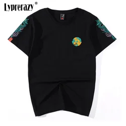 Lyprerazyストリートドラゴン刺繍tシャツ男性ヒップホップコットンoネック中国スタイルメンズ夏のtシャツカジュアル原宿tシャツ