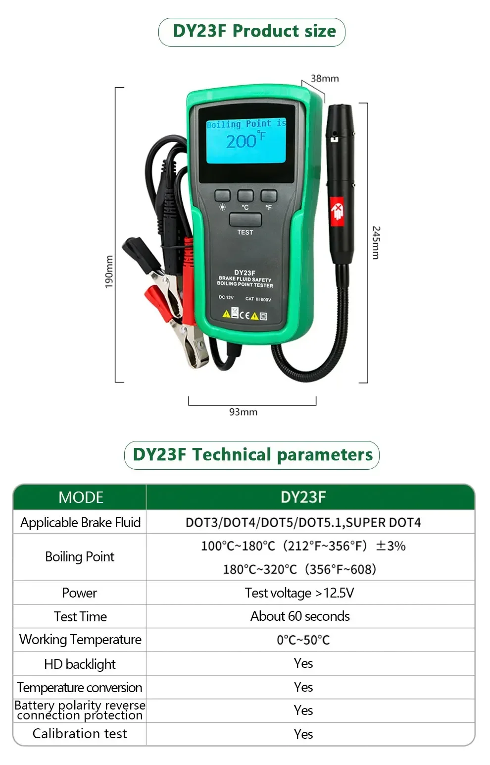 DUOYI DY23F 12V Auto Brake Fluid Tester Digital Car Brake Oil Tool DOT3/4/5/5.1 HD Indicator check Display Auto Oil tool