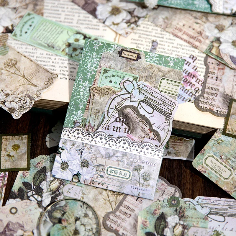 

40Pieces Background Flower Lace Stickers Memo Collage Coffee Retro Writing Pads Material literary Notebooks 120*85MM