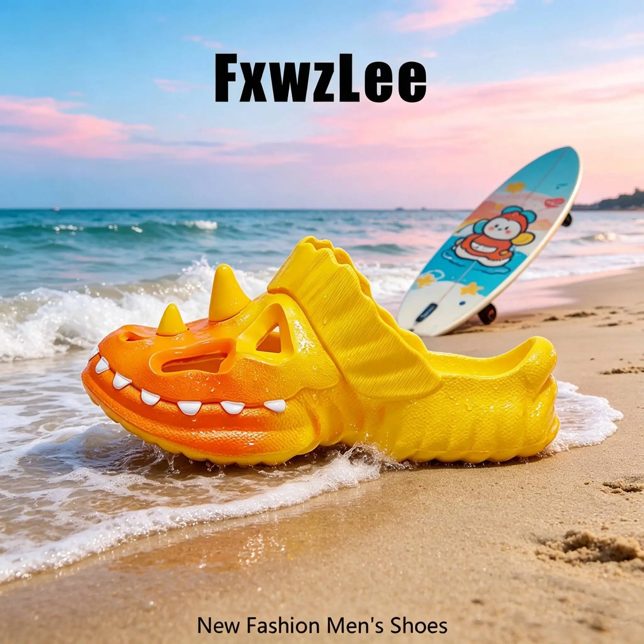 Funny Triceratops Slippers For Unisex 2026 Summer New Gradient Dinosaur Printed Clogs Unisex Casual Hole Shoes Beach Slippers