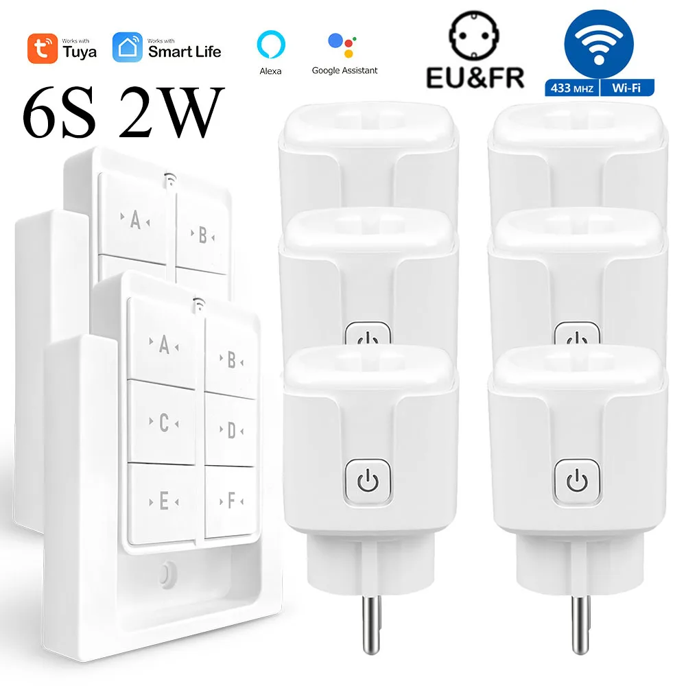 Tuya WiFi Smart Plug Socket 16A 3000W 433MHz Draadloze afstandsbediening Outlet Switch met Power Monitor, EU FR Werk met Alexa