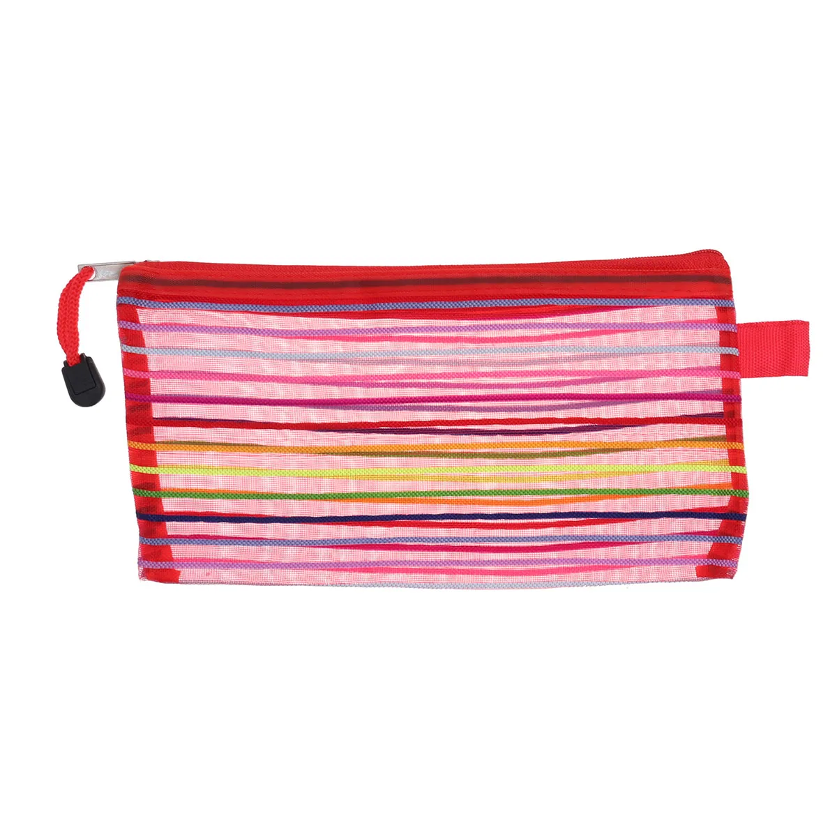 

12pcs Mesh Pencil Case Zipper Nylon Material Rainbow Stripes Clutch Bag Student Travel Organizer Storage Folder