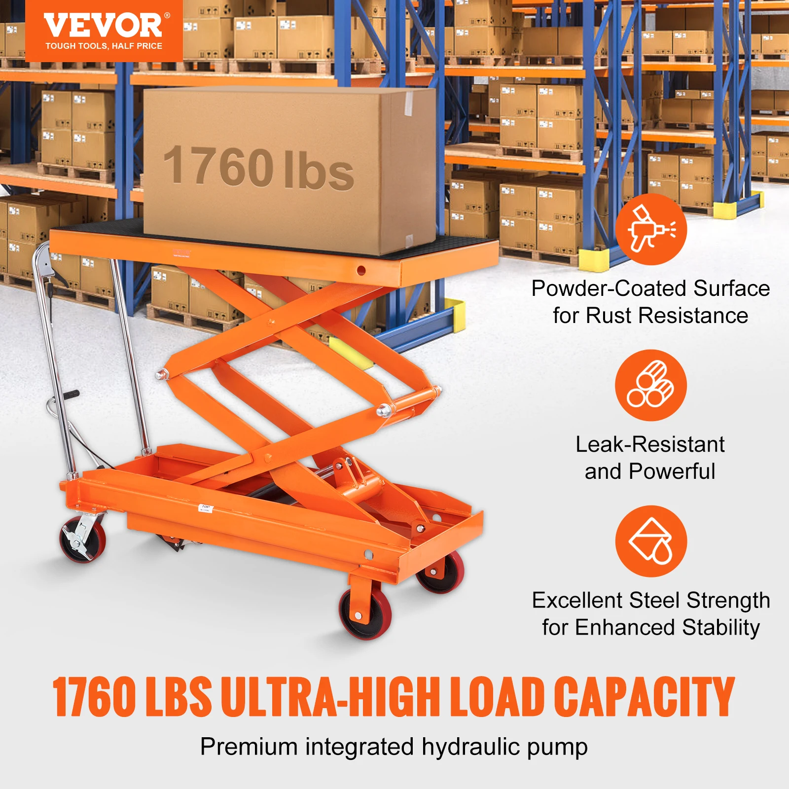 VEVOR Hydraulic Lift Table Cart, 1760lbs Capacity 59