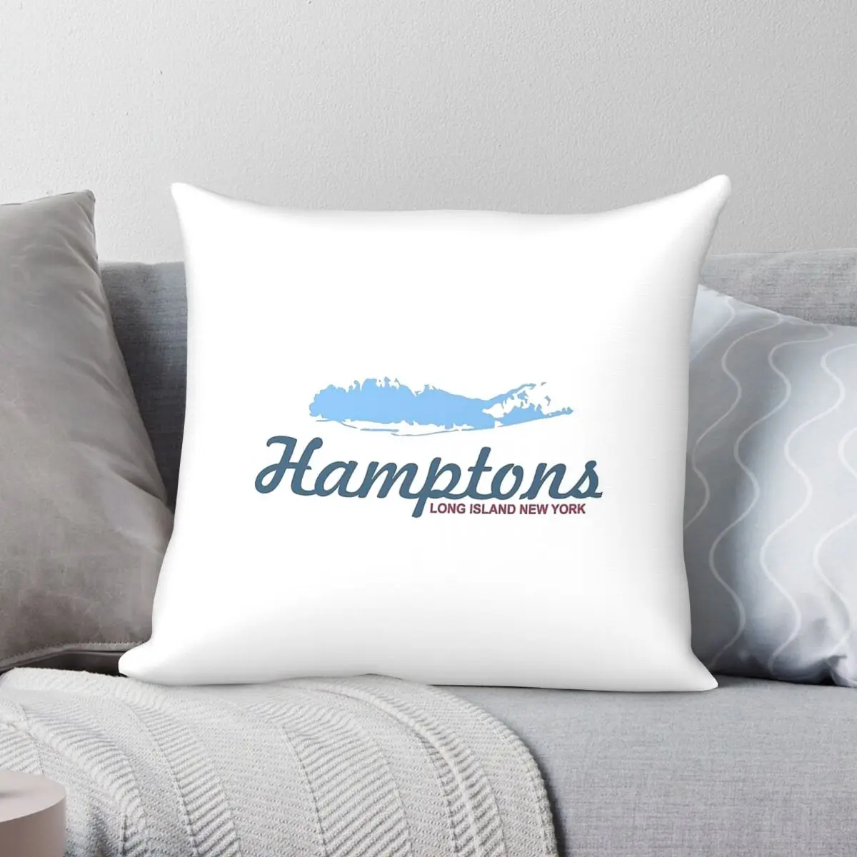 Hamptons Long Island NY Square Pillowcase Polyester Linen Velvet Printed Zip Decor Car Cushion Cover