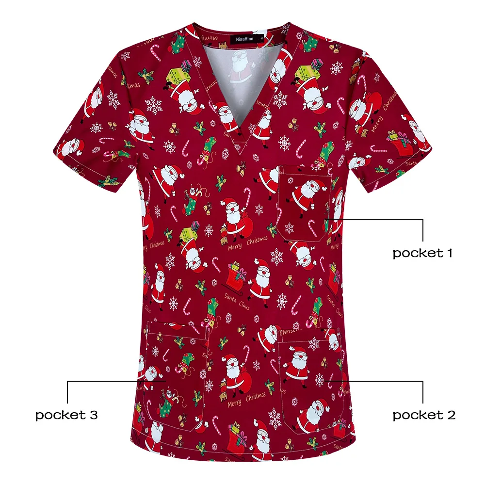 Women's Medical Clothing Christmas Uniform Print Dental Scrub Unisex Beauty Salon Pharmacy Uniform Short Sleeved Soft Scrubs Men