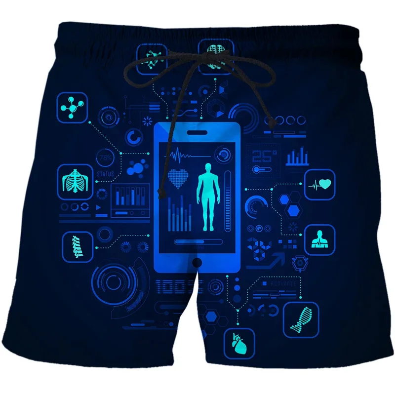 Harajuku New 3D Artificial Intelligence Information Technology Printing Beach Shorts AI Data Graphic Board Shorts Fashion Trunks