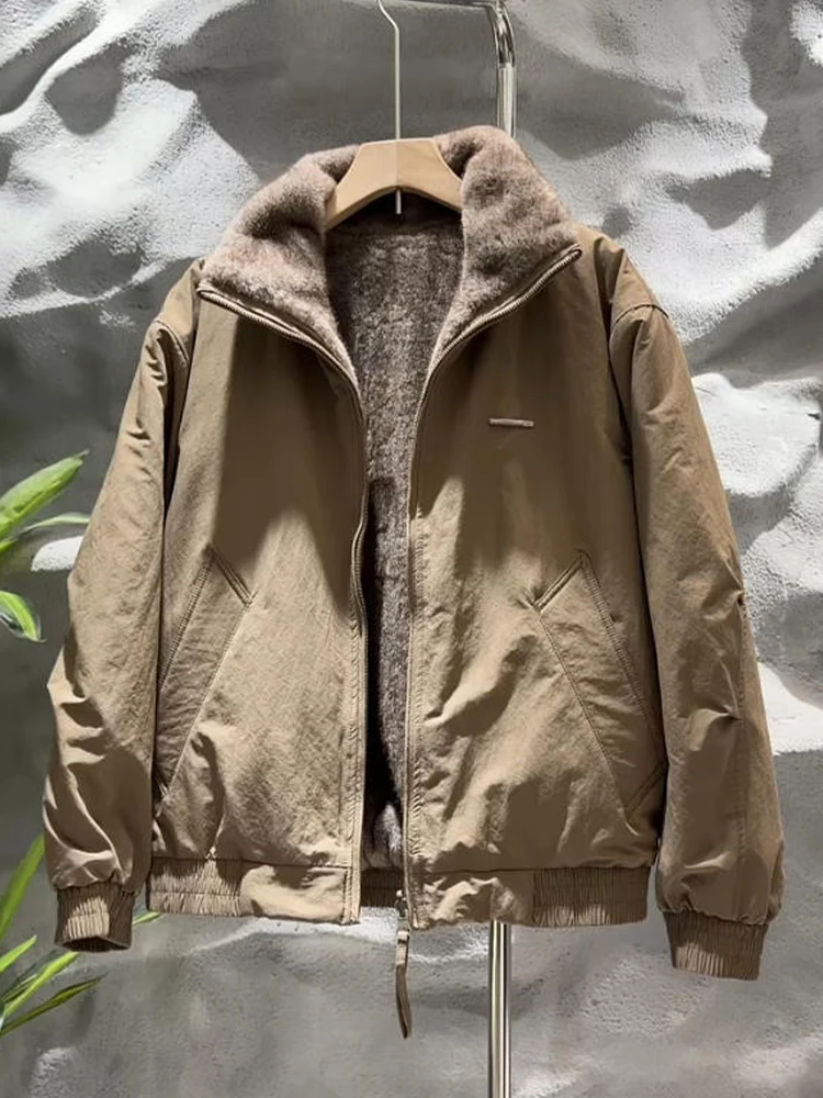 

Double-Sided Faionable Winter Jaet for Men Warm Loose Casual Top Versatile Sli Cold-Resistant Coat Urban Sle Long S...