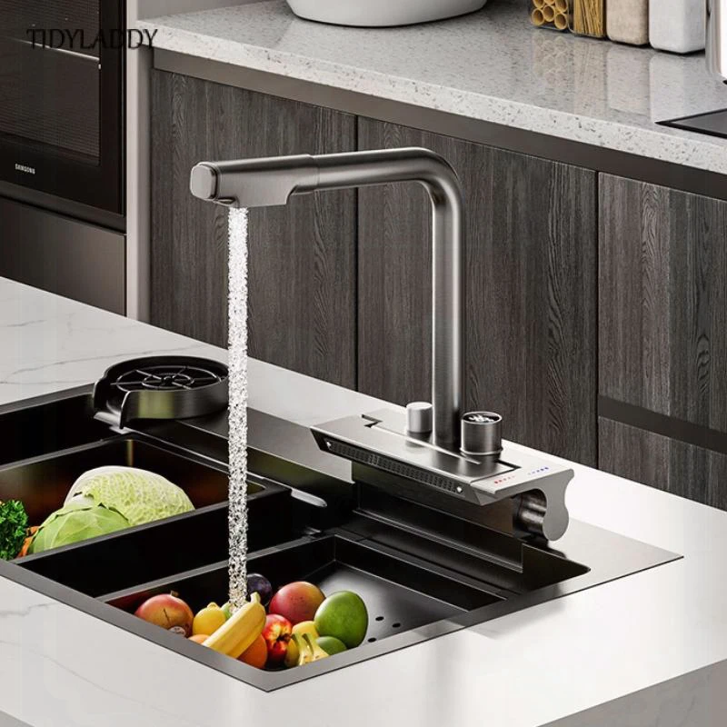 

Novel Kitchen AccessorieWaterfall Grey Sink Kitchen Faucets Pull Out Kitchen Sink Water Tap Hot Cold Mixer Rotation Tap Kitchen