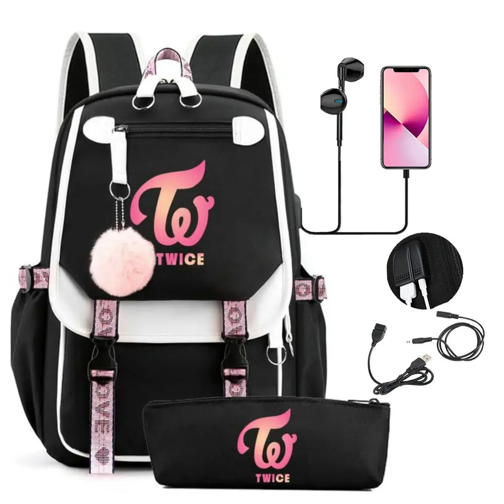 

Twice Large Capacity USB Charging Book Bag Mochila Travel Bag Sana Momo Backpacks Gift Fans Collection