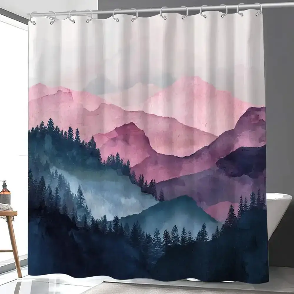 

1 шт., занавеска для душа в ванной комнате с пейзажной живописью, декор ко Дню святого Валентина на тему мечтательного леса с 12 крючками, 70,87x70,87 дюйма, Home Dé