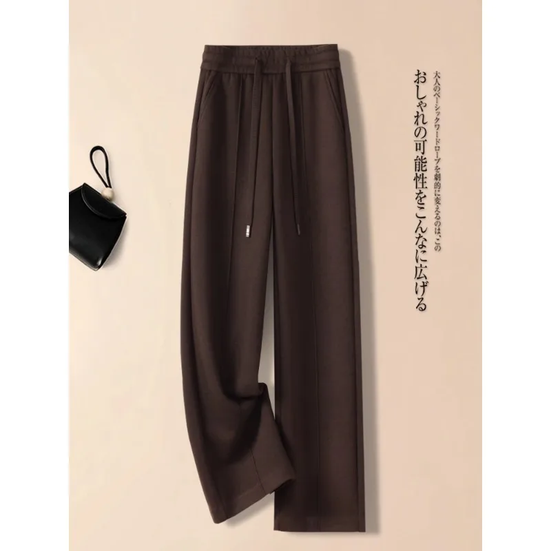 

Brown Pants for Women, and Winter, Fleece-Lined, Thickened, Petite Slim Fit, Commuter Woolen Straight-Leg Pants