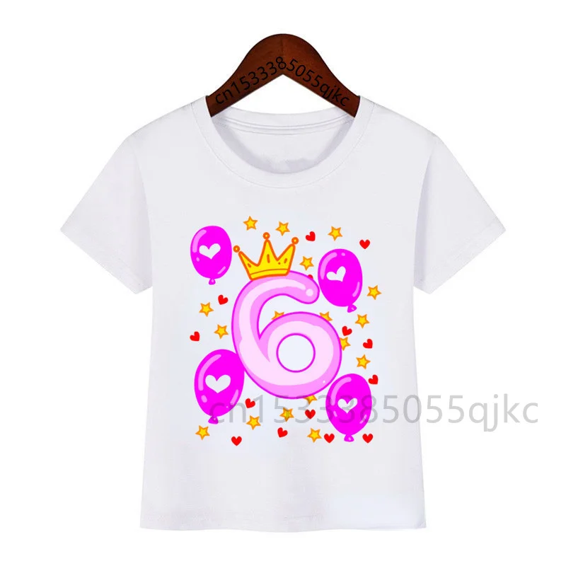 Baby Girl Crown Numbers 1-10 Birthday T Shirts Custom Girls Clothing Personality T Shirts Birthday Age Name T Shirt Clothes