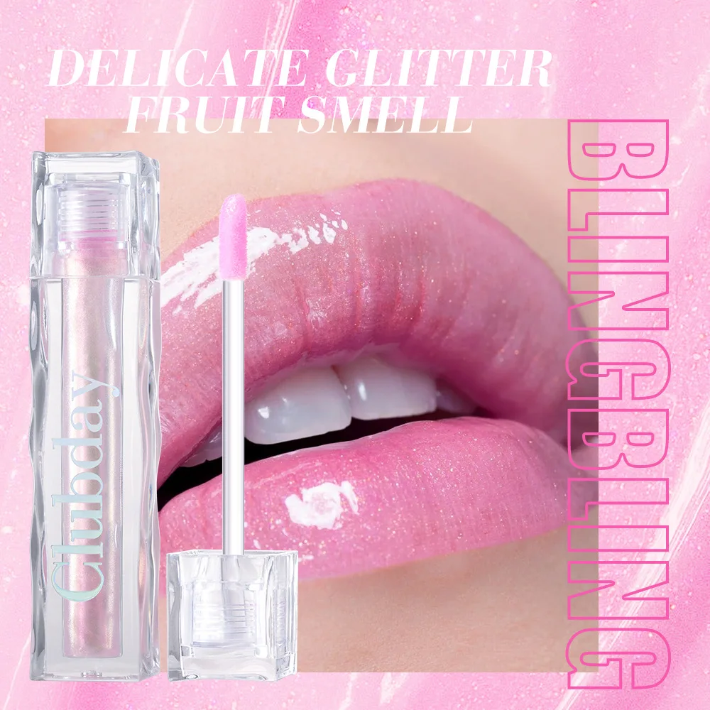 Clubday Brillo de labios con espejo cuadrado, aceite de labios que cambia de color con brillo perlado, lápiz labial voluminoso con sabor a fruta, hidratante y brillante