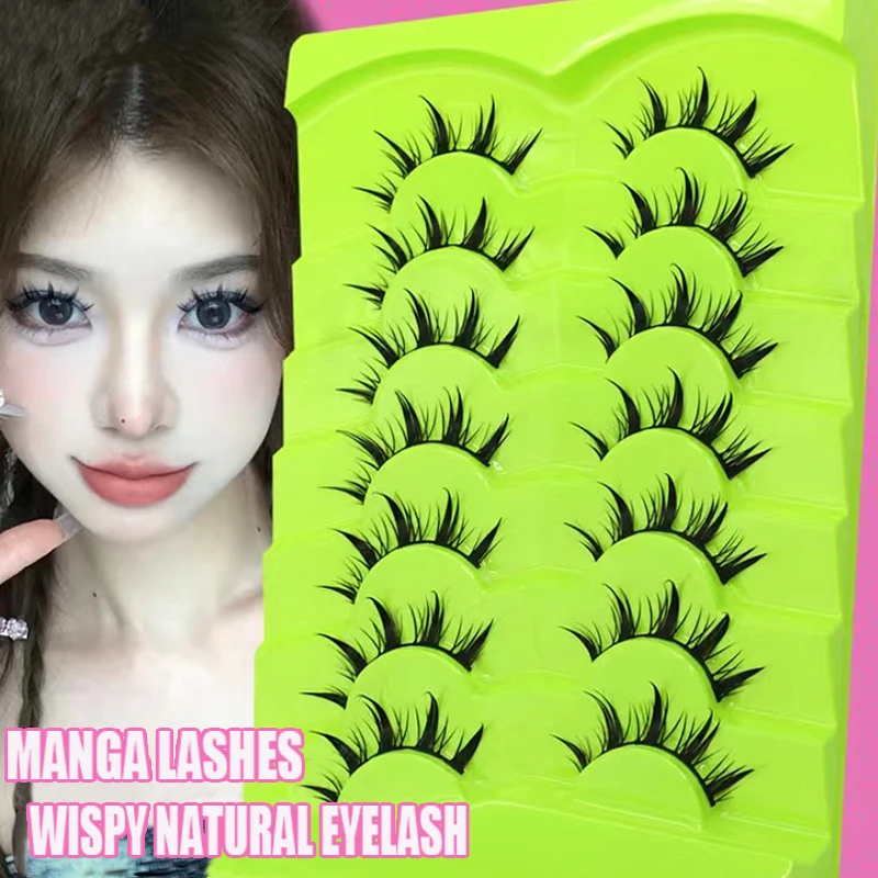 5/7 Paar Manga Valse Wimpers Natuurlijke Pluizige Zachte Piekerige Dikke Cross Wimpers Faux Nertsen Herbruikbare Lash Extension Cosplay Oogmake-up