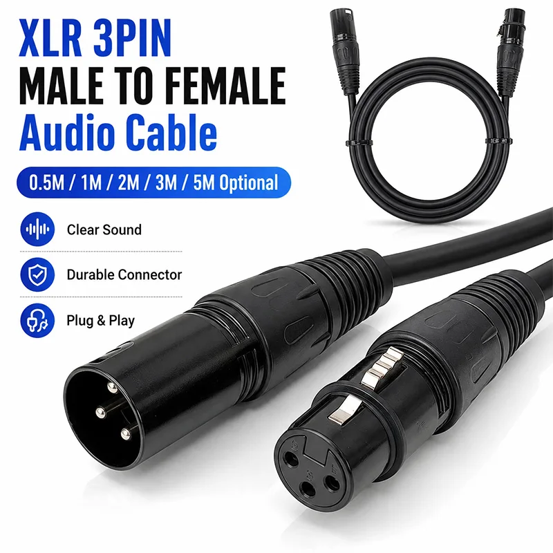 0.5-5m 3 Pin XLR Male Female Balanced Microphone Cable Audio Extension Cord for Mixer Amplifier Speaker Studio Stage Recording