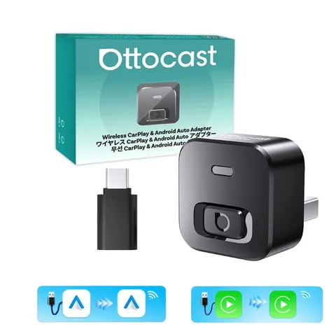 Ottocast Mini Dot Express Беспроводной адаптер CarPlay CarPlay Android Auto 2-в-1 Plug & Play WIFI6 Быстрое подключение для Benz VW Toyota