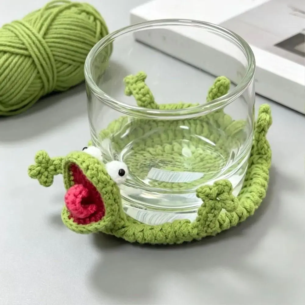 Gift Pressable Crochet Lizard Coasters Cartoon Creative Knitted Animal Coaster Non-Slip Red Tongue Heat Resistant Mat Tableware