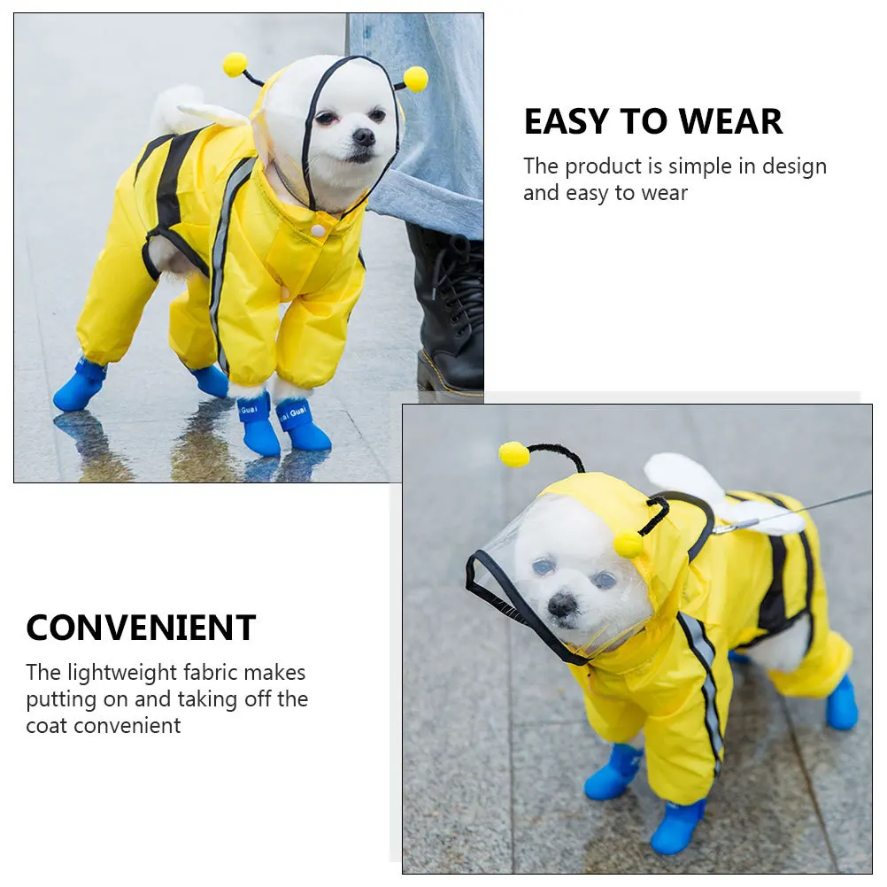 

1 pc Bee Shape Dog Raincoat Waterproof Lightweight Packable For Small Medium Dogs Hooded Pet Slicker Outdoor Rain Gear