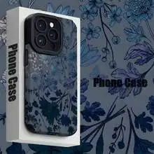 Vintage Blue Gradient Floral Elegante Schaffell-Leder-Handyhülle für iPhone 17 16 16e Air 15 14 13 12 11 Pro XS Plus Max X XR