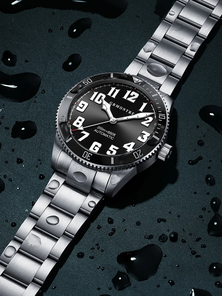 NEW GRMONTRE Diving Men Watch Black Dial Automatic  Mechanical Watch Vintage Date Window 40mm Reloj Hombre