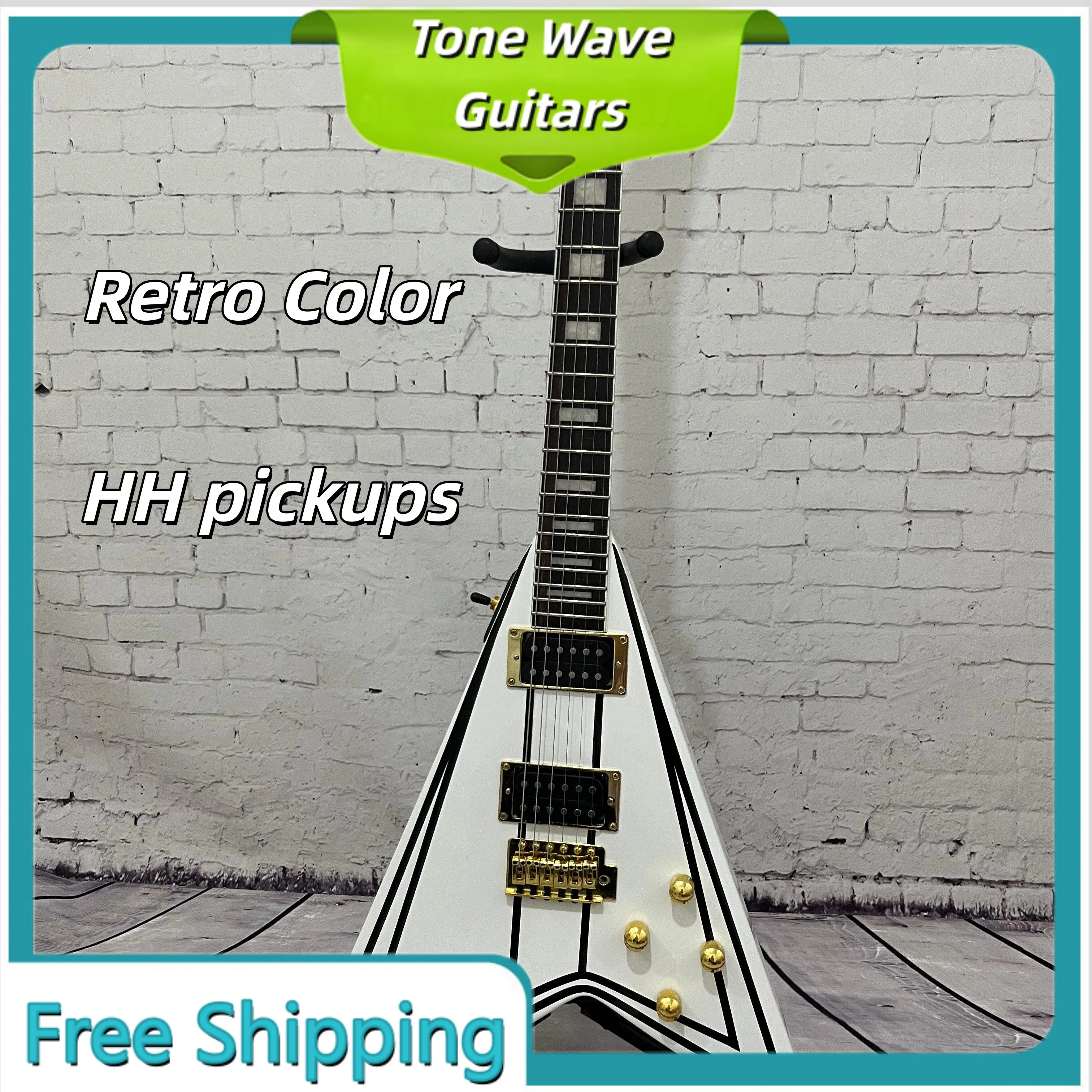 

PR-JK Asymmetric V Electric Guitar Classic Retro Color Block Product Description Gold Hardware 2-Passive Humbucker
