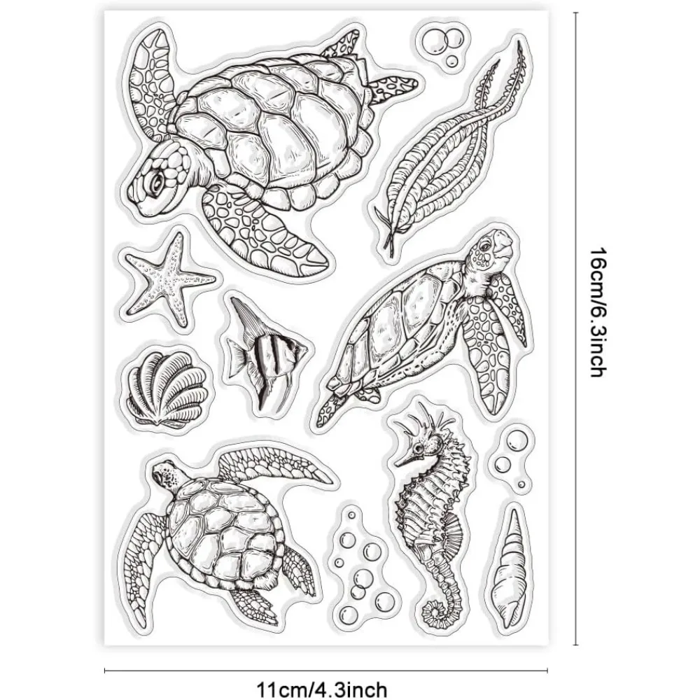 Sea Turtle Clear Stamps for DIY Scrapbooking Sea Ainmals Silicone Stamp Seals Seahorses Transparent Stamps for Cards Making