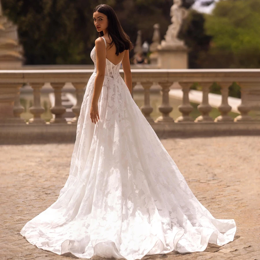 

High Quality Spaghetti Strap Wedding Gowns Sleeveless Wedding Dresses With Split Bride Dress vestidos de novia
