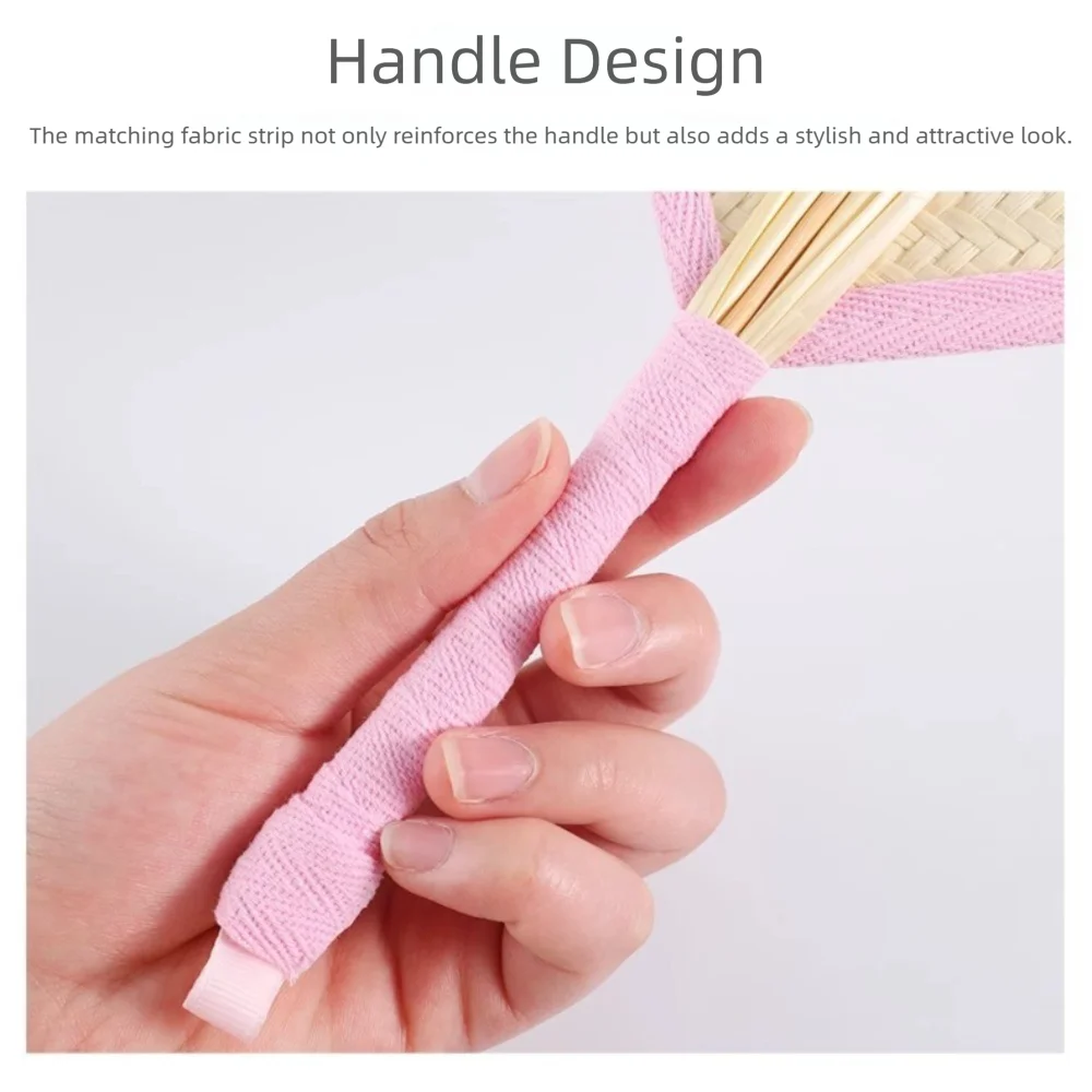 Ventilador de mano tejido portátil Natural con ribete colorido, ventiladores de rafia hechos a mano ligeros, ventilador de refrigeración de verano