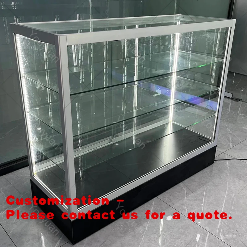 

custom.Modern Aluminum Standing Glass Display with LED Lighting Lockable Retail Display Cabinets Smoke Shop or Mobile P
