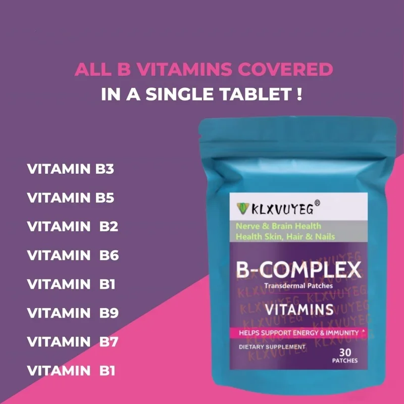 Vitamin B Complex Patch - 100% RDA for B Complex Vitamins with B1, B2, B3, B6, B9 & Vitamin B12, Best for Men and Women