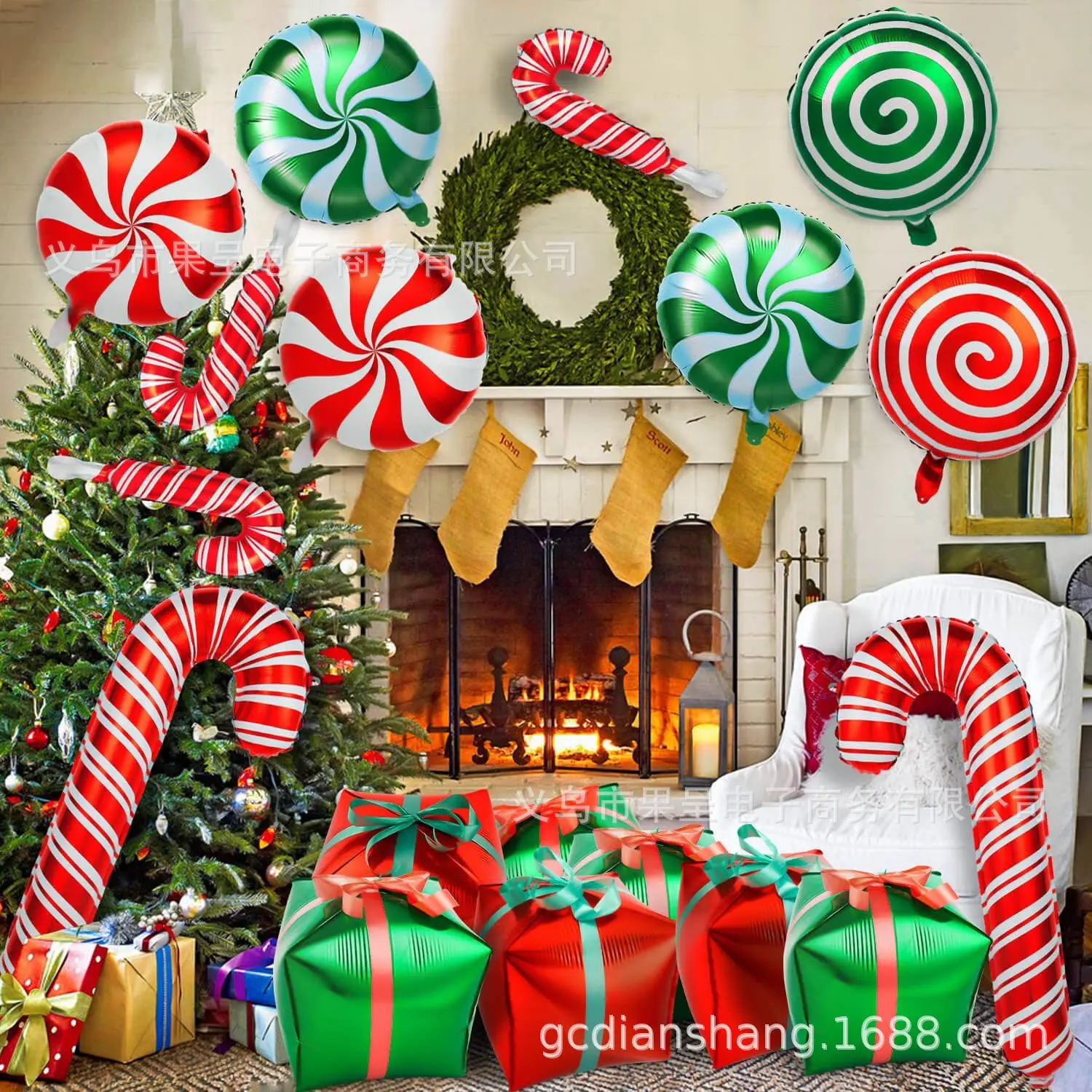 Christmas Party Candy Cane Foil Balloons Santa Claus Crutch Red Green Sweet Candies Balloon New Year Party Gifts Xmas Home Decor