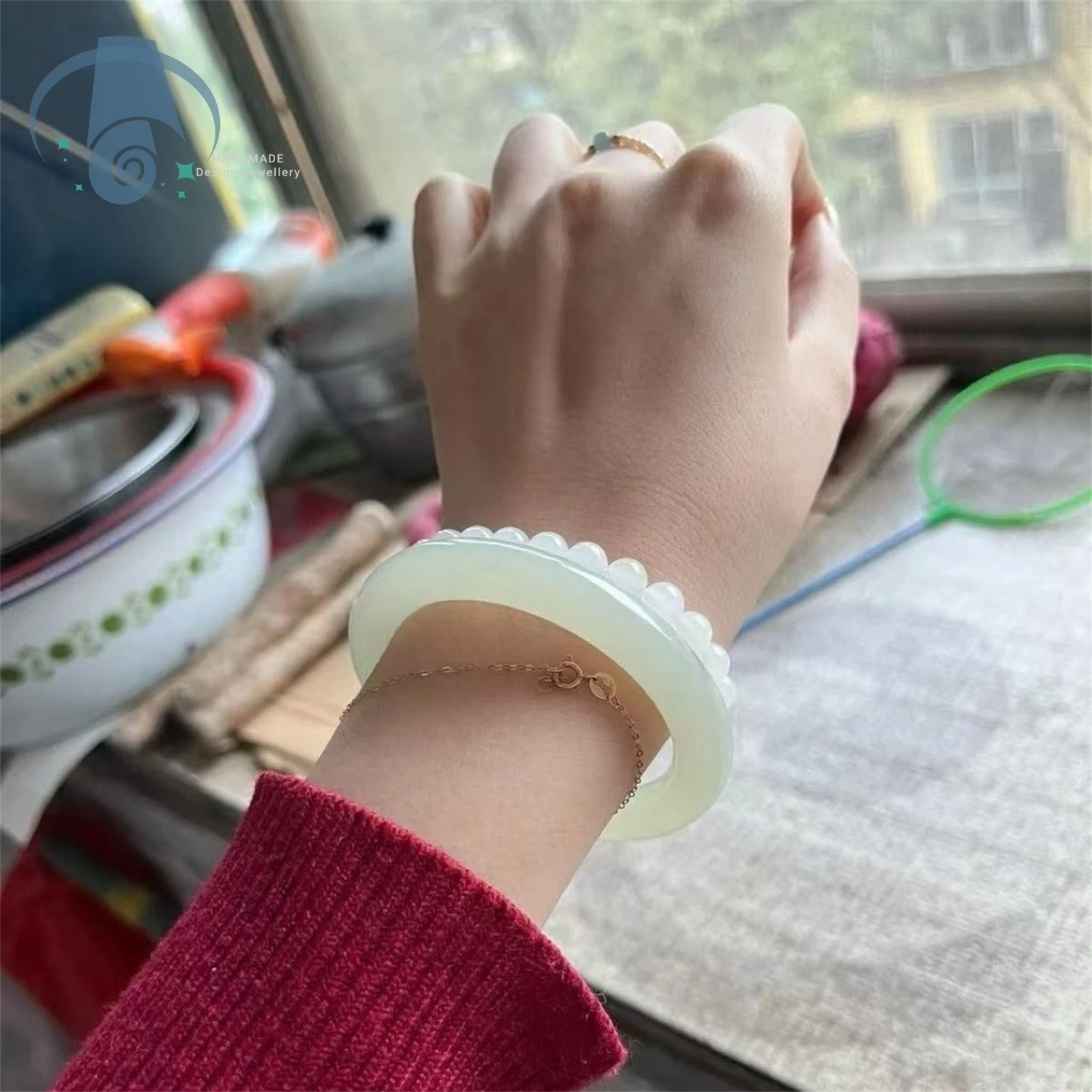 Qingbai Color Jade Bangle Bracelet Flat Round Positive Circle Natural Stone Young Women Mom Valentine Gift Elegant Lightweight D