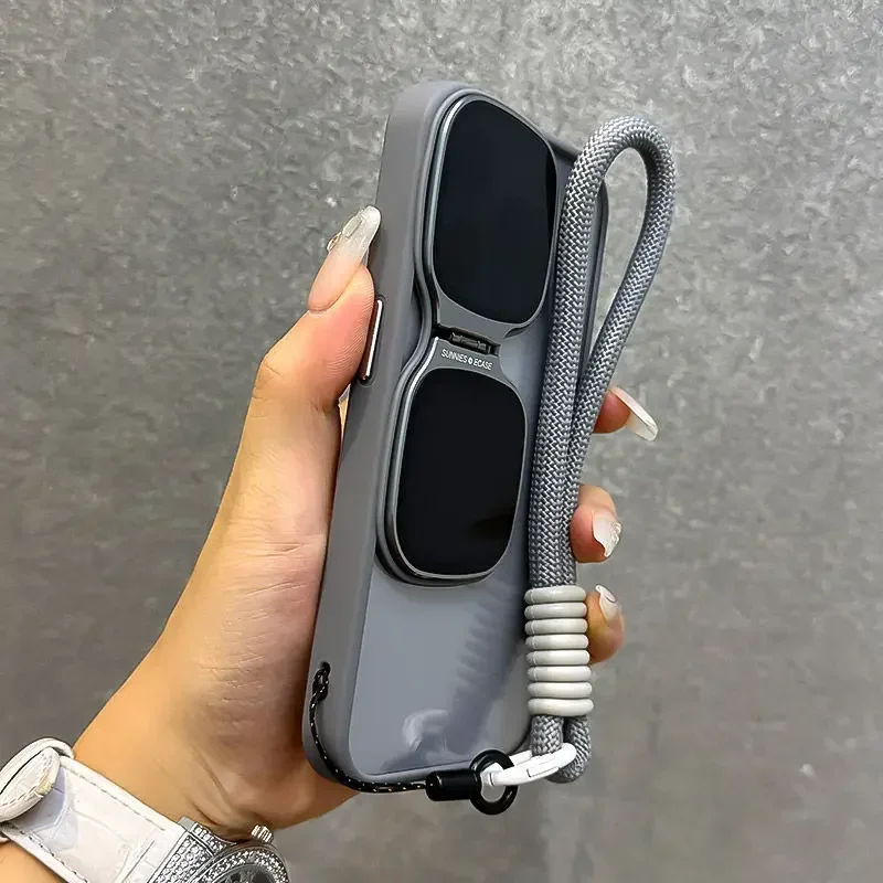 For Iphone 15 Pro Sunglasses WIth Kickstand Protective Case for Iphone 15 Plus with Lanyard Back Holder Cover for Iphone 15 Max