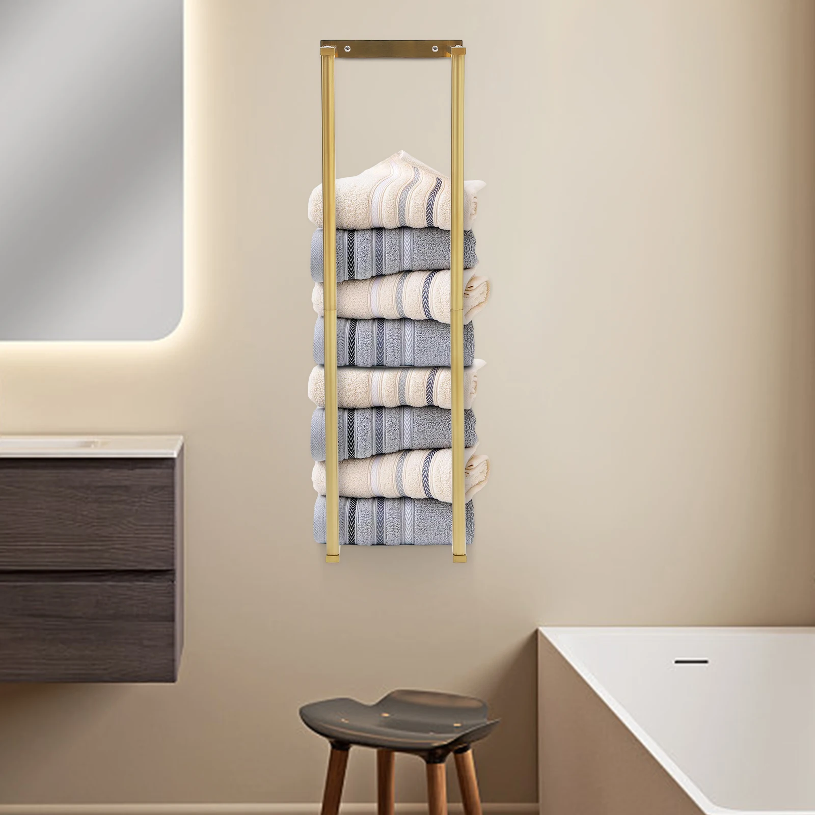 Metal Bath Clothes Rack Golden Towel Rack Wall Mounted Tower Storage Foldable Clothes Holder Storage Rack