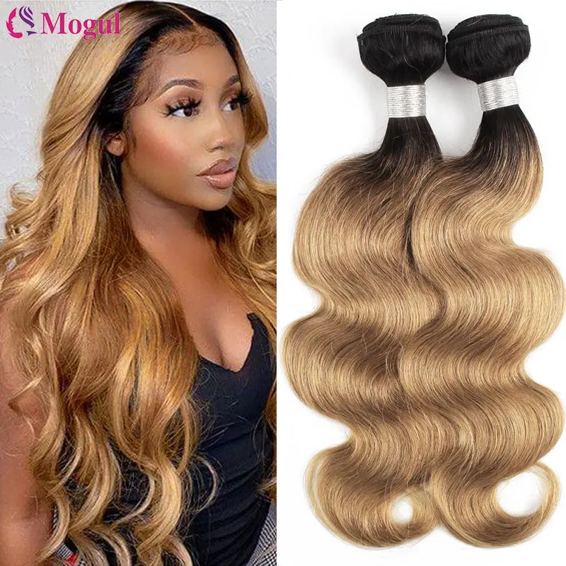 Brazilian Body Wave Bundles With Closure 1B/27 Blonde Remy Hair Bundles With Closure Ombre Colored Hair Bundles With Closure