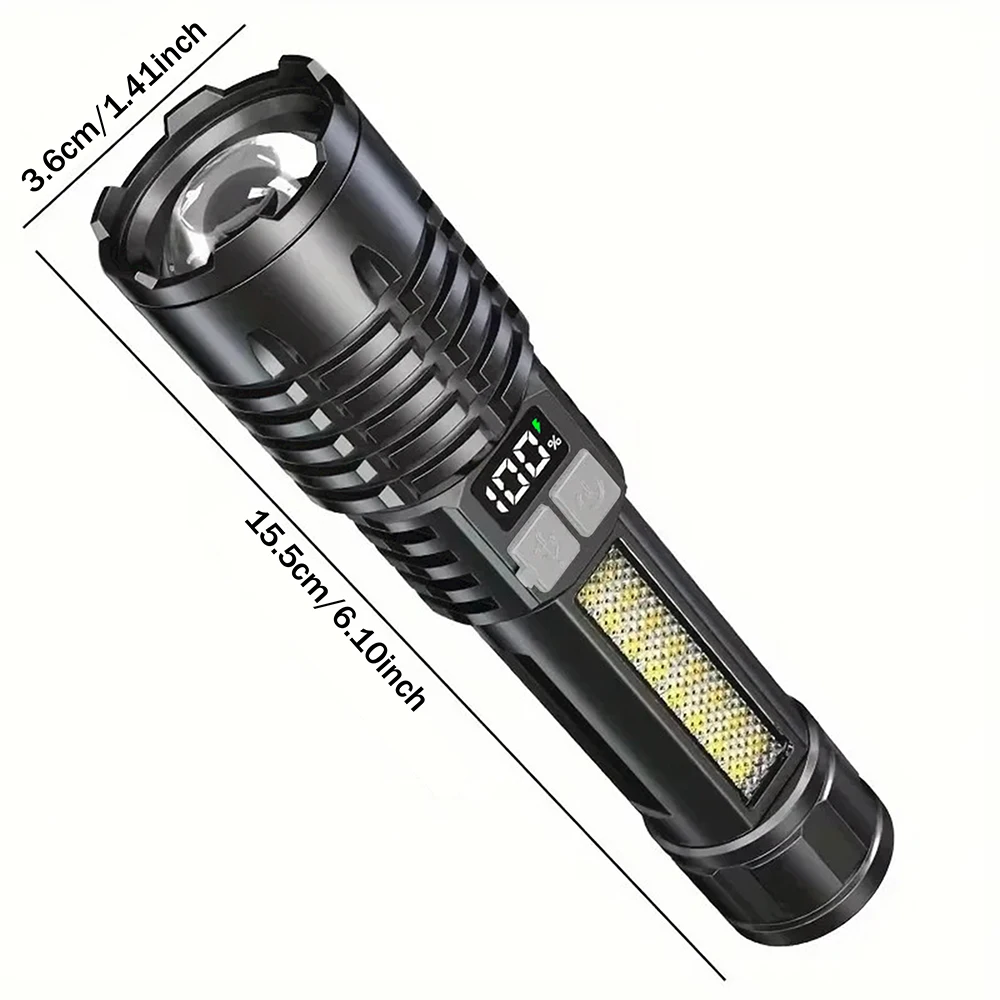 

Type C Rechargeable Flashlight with Side Light Torch for Outdoor Camping Hiking High Power LED Flashlight Powerful Flashlight