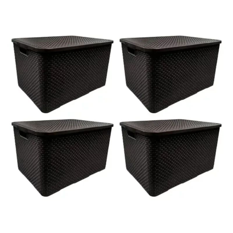 

4 Boxes Rattan Organizadora Multiuso C/ Lid 40 Liters Color Black Boxes, Boxes and Baskets Decorative Boxes