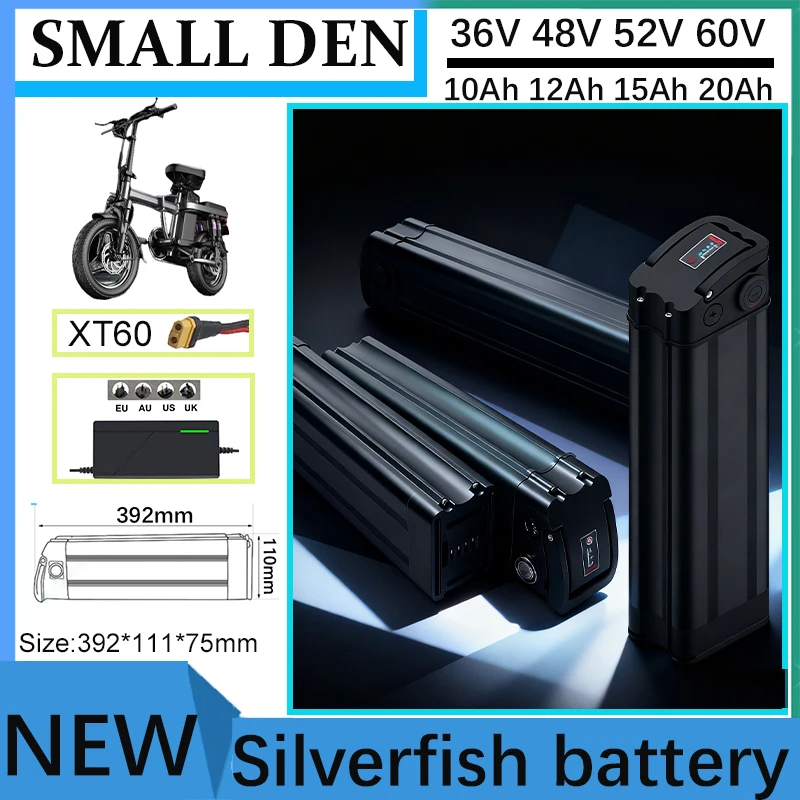 

Silver Fish 60 В/52 В/48 В/36 В 10 Ач 12 Ач 15 Ач 20 Ач съемный литиевый аккумулятор встроенный BMS для складной электронной две колеса 250 Вт-1800 Вт