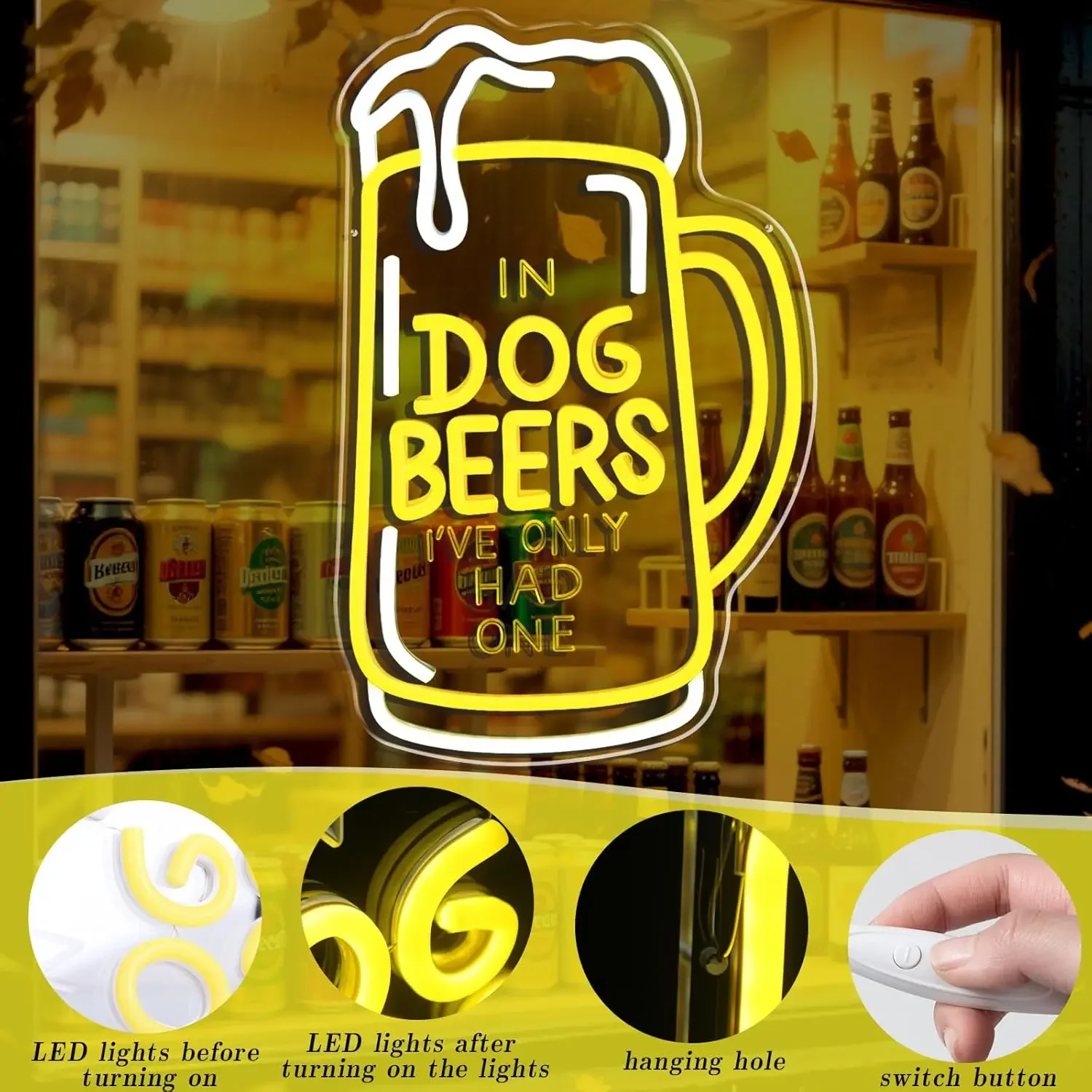 Dog Beer Neon Sign USB Dimmable LED Neon Light for Man Cave Home Bar Shop Pub Bistro Party Restaurant Hotel Game Room Decor Gift