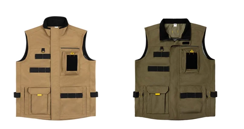 Gilet da lavoro kaki da uomo Gilet tascabile per attrezzi Artigiano falegname meccanico Gilet da lavoro abbigliamento da lavoro gilet cargo esterno gilet canotte cappotto