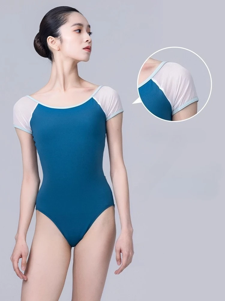 Adult Women's Short Sleeve Ballet Practice Color Matching Girls Gymnastics Suit Dancing Special Body Basic Training Leotards