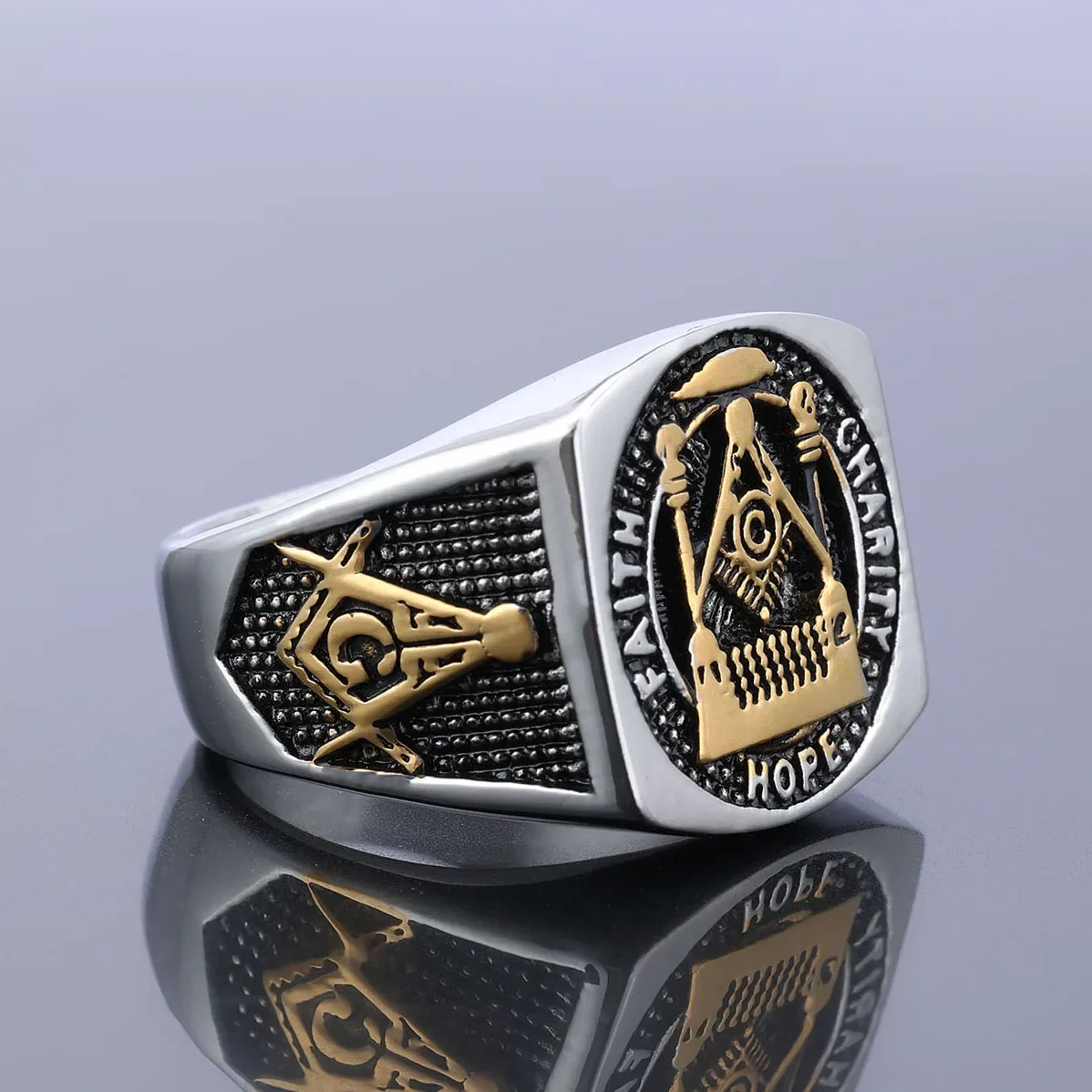 CHUANGCHENG Fashion AG Freemason Domineering Men\'s and Women\'s Stainless Steel Rings Size 7-15