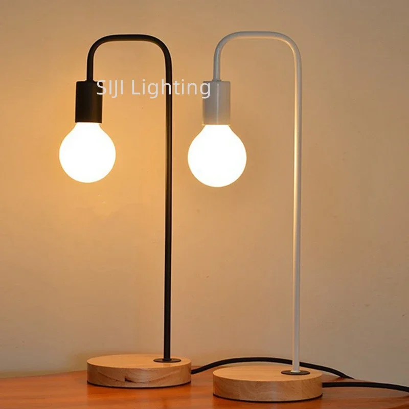 Vintage LED Desk Lamp com base de madeira, luz de cabeceira para sala de estar, escritório, quarto, industrial, nightstand lâmpadas, loft, mesa, E27