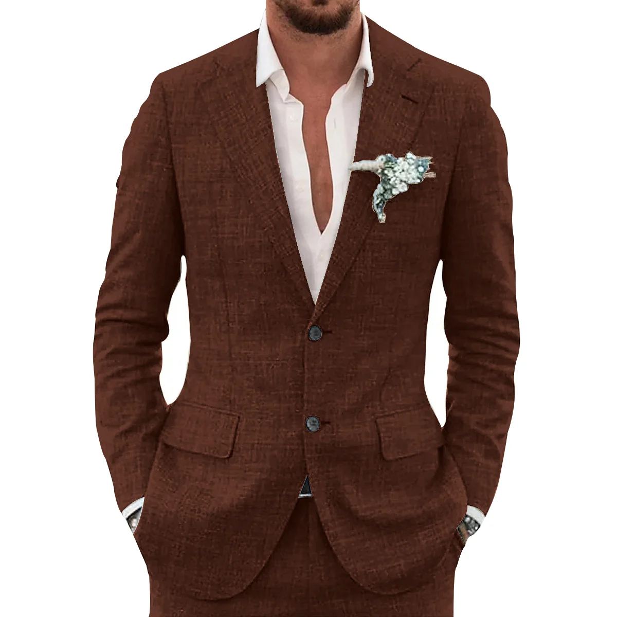 AnnieBritney Casual Summer Beach Linen Suits for Men Slim Fit Solid Suit Tuxedo 2 Set Trajes De Hombre Terno Masculino Completo