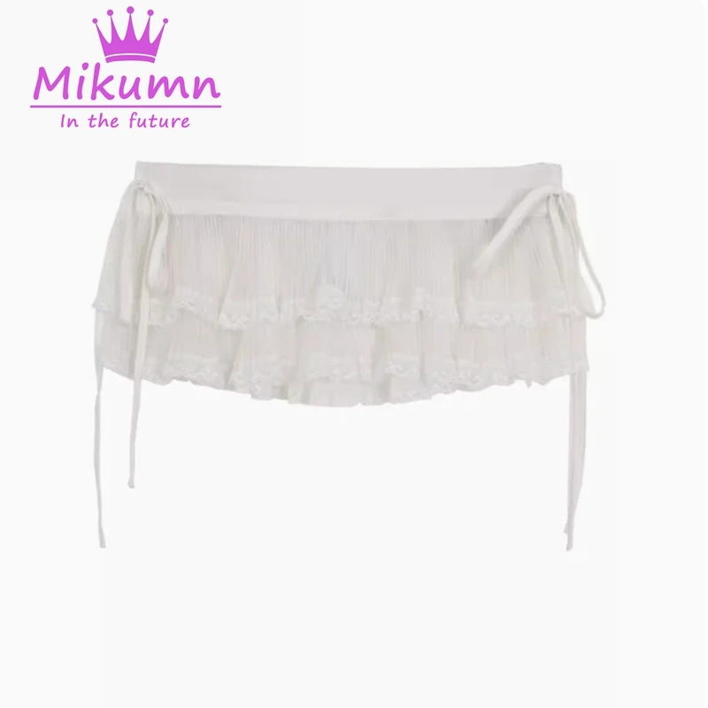 Mikumn Harajuku Women White Lace Skirt Korean Y2k Fashion Lace-up Cute Mini Waist Skirts Streetwear Clothing Matching Skirts